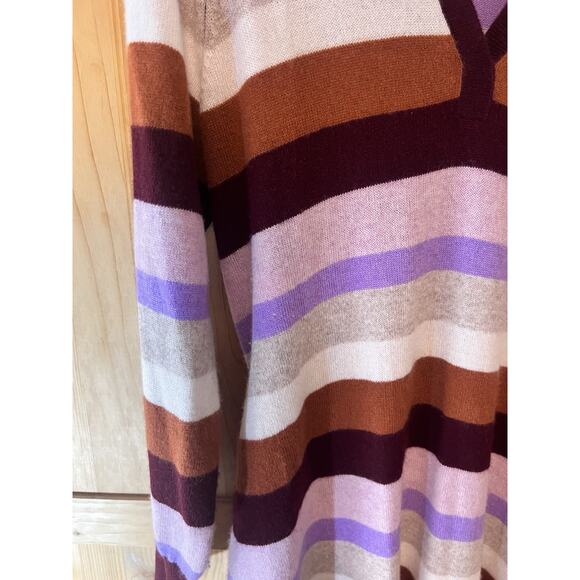 Charter Club 100% Cashmere Sweater Dress M Striped V-Neck Long Sleeve Belt - Picture 5 of 7